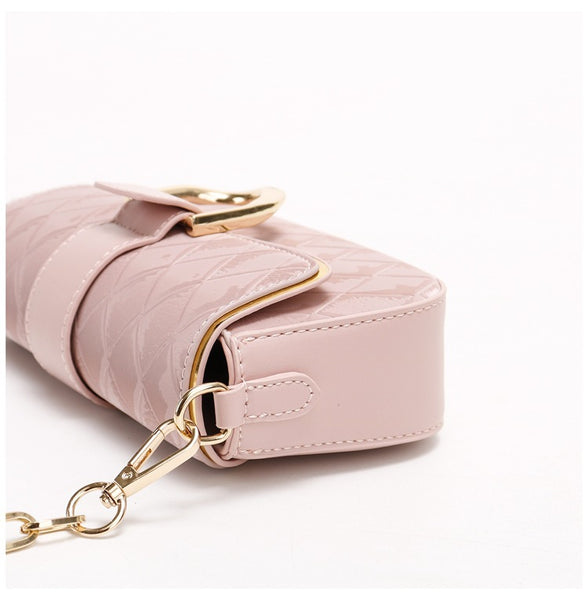 Quilted Gold Chain Strap Accents Buckle PU Leather Shoulder Bag Handbag White