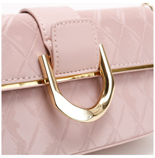 Quilted Gold Chain Strap Accents Buckle PU Leather Shoulder Bag Handbag White