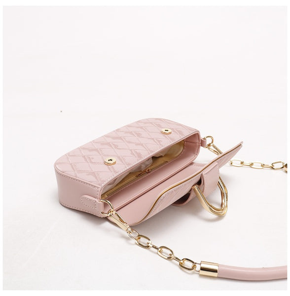 Quilted Gold Chain Strap Accents Buckle PU Leather Shoulder Bag Handbag White