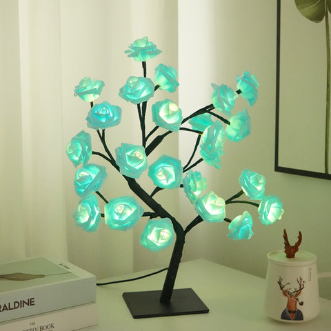 LED Rose Flower Tree Desk Side Coffee Table Light Lamp USB Switch Blue