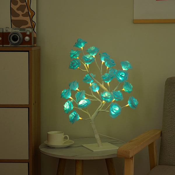 LED Rose Flower Tree Desk Side Coffee Table Light Lamp USB Switch Blue