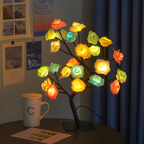 LED Rose Flower Tree Desk Side Coffee Table Light Lamp USB Switch Multicolour
