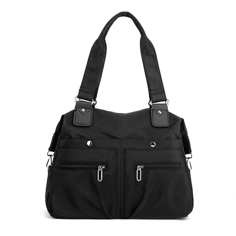 Nylon Large Capacity Tote Shoulder Bag Handbag Multi Pocket Office Travel Black