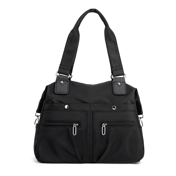 Nylon Large Capacity Tote Shoulder Bag Handbag Multi Pocket Office Travel Black