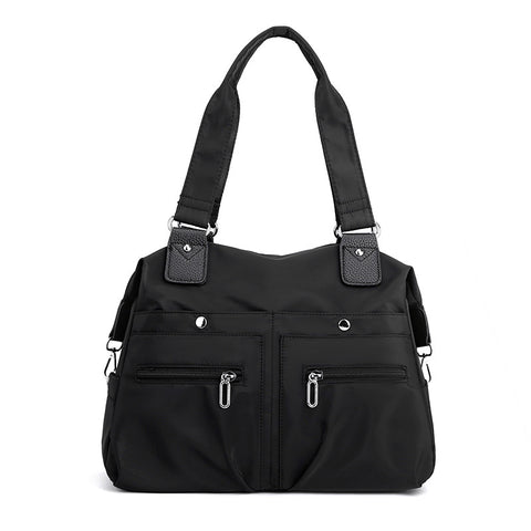 Nylon Large Capacity Tote Shoulder Bag Handbag Multi Pocket Office Travel Black