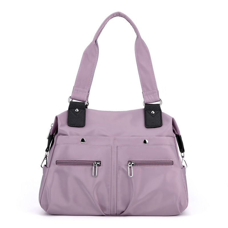 Nylon Large Capacity Tote Shoulder Bag Handbag Multi Pocket Office Travel Purple
