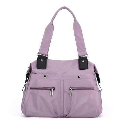 Nylon Large Capacity Tote Shoulder Bag Handbag Multi Pocket Office Travel Purple