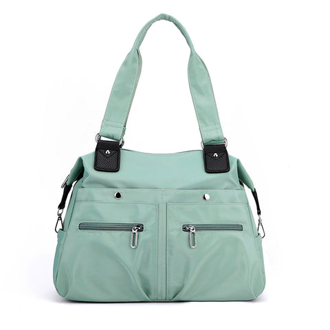 Nylon Large Capacity Tote Shoulder Bag Handbag Multi Pocket Office Travel Green