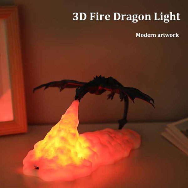 3D Printed LED Ice Dragon Fire Flame Bedside Nursery Night Light Lamp Red