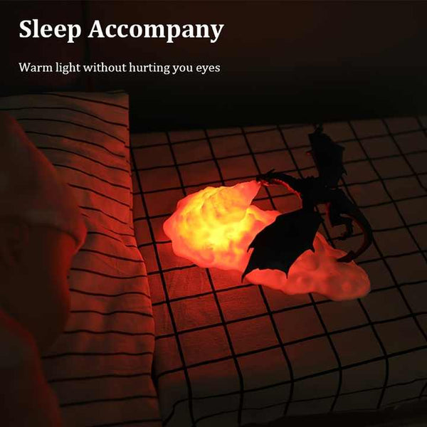 3D Printed LED Ice Dragon Fire Flame Bedside Nursery Night Light Lamp Red