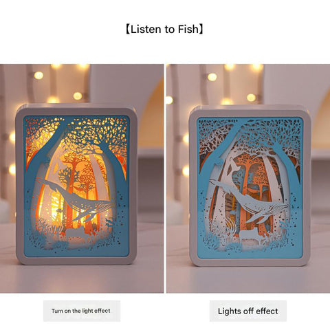 3D Shadow Paper Carving USB Battery Bedside Nursery Light Lamp Underwater Whale