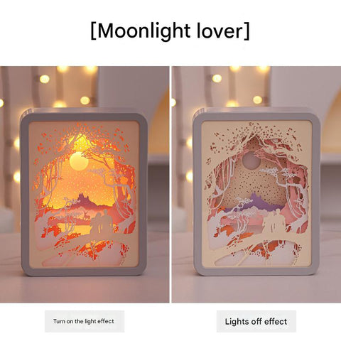 3D Shadow Paper Carving USB Battery Bedside Nursery Light Lamp Moonlight Lovers