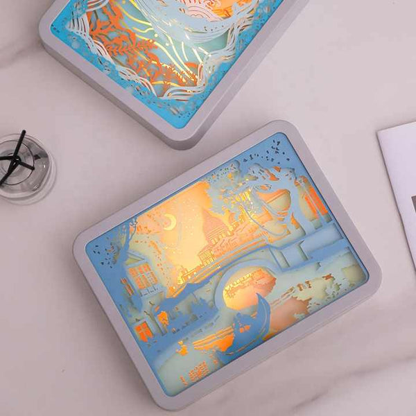 3D Shadow Paper Carving USB Battery Bedside Nursery Light Lamp Moonlight Lovers