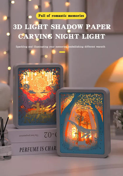 3D Shadow Paper Carving USB Battery Bedside Nursery Light Lamp Moonlight Lovers