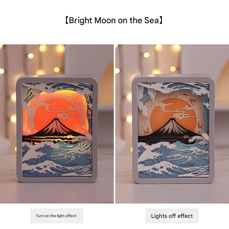 3D Shadow Paper Carving USB Battery Bedside Nursery Light Lamp Mount Fuji