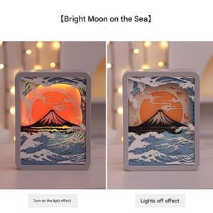 3D Shadow Paper Carving USB Battery Bedside Nursery Light Lamp Mount Fuji