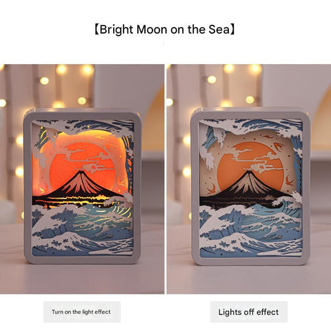 3D Shadow Paper Carving USB Battery Bedside Nursery Light Lamp Mount Fuji