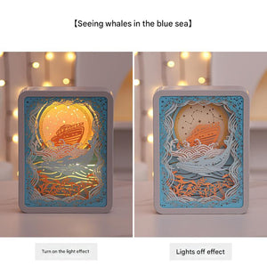 3D Shadow Paper Carving USB Battery Bedside Nursery Light Lamp Whale Watching