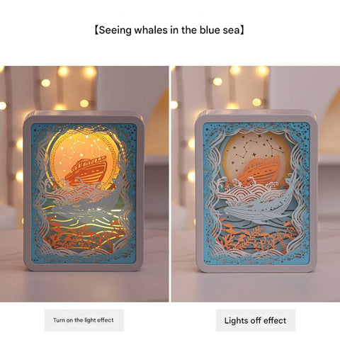 3D Shadow Paper Carving USB Battery Bedside Nursery Light Lamp Whale Watching