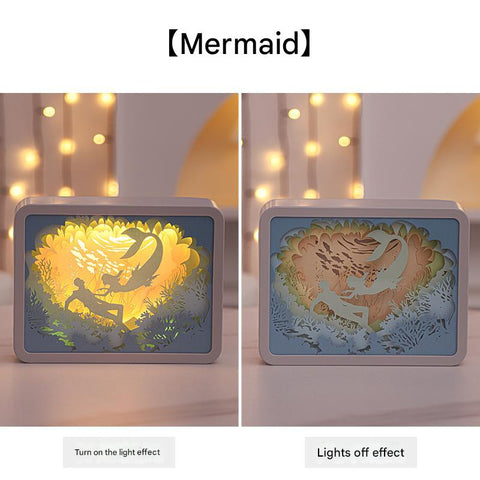 3D Shadow Paper Carving USB Battery Bedside Nursery Light Lamp Little Mermaid