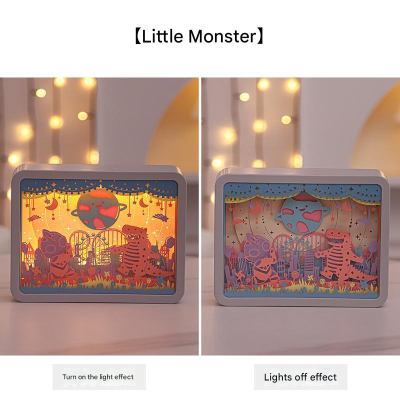 3D Shadow Paper Carving USB Battery Bedside Nursery Light Lamp Little Monsters