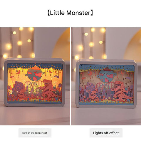 3D Shadow Paper Carving USB Battery Bedside Nursery Light Lamp Little Monsters