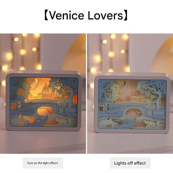 3D Shadow Paper Carving USB Battery Bedside Nursery Light Lamp Venice Lovers