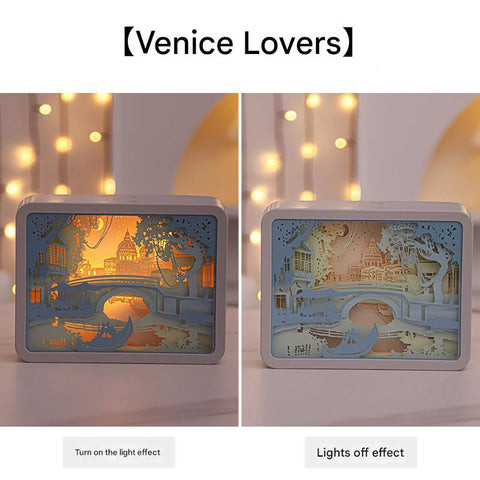 3D Shadow Paper Carving USB Battery Bedside Nursery Light Lamp Venice Lovers