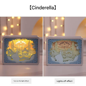 3D Shadow Paper Carving USB Battery Bedside Nursery Light Lamp Cinderella