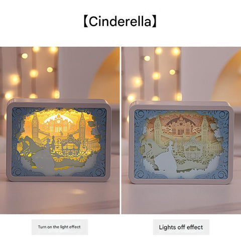 3D Shadow Paper Carving USB Battery Bedside Nursery Light Lamp Cinderella