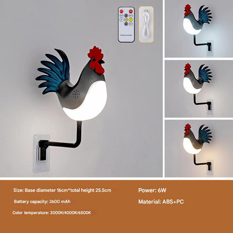 Cockerel Rooster Chicken USB Rechargeable Wall Lamp Light Sound Diffuser Grey