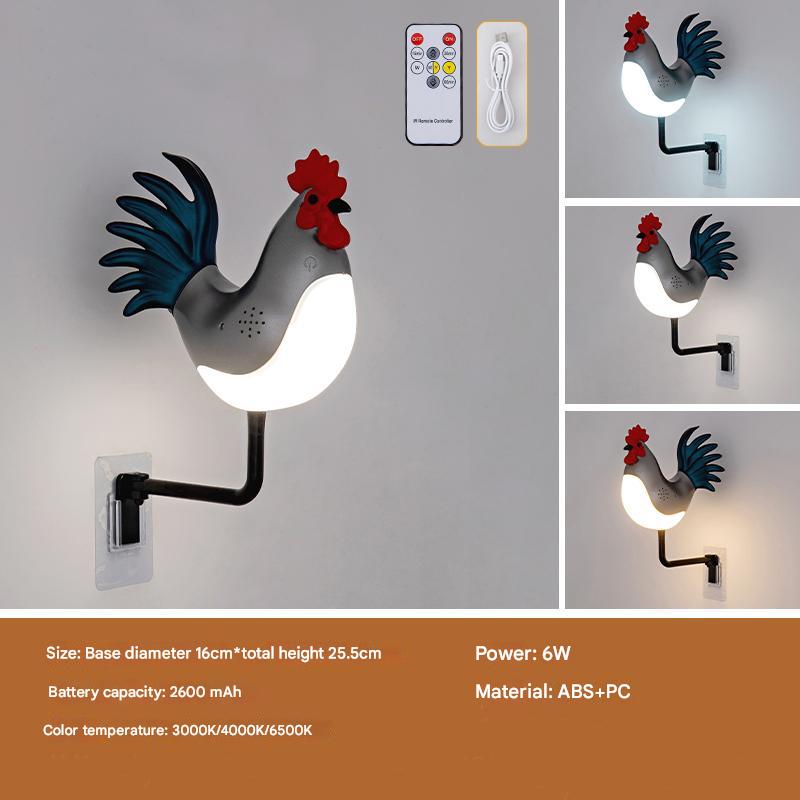 Cockerel Rooster Chicken USB Rechargeable Wall Lamp Light Sound Diffuser Silver