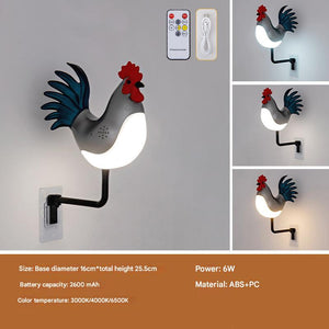 Cockerel Rooster Chicken USB Rechargeable Wall Lamp Light Sound Diffuser Silver