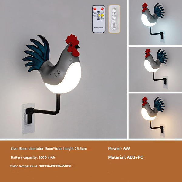Cockerel Rooster Chicken USB Rechargeable Wall Lamp Light Sound Diffuser Silver