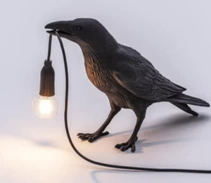 Nordic Resin Standing Bird Crow Raven Magpie Bedside Table Lamp Light USB Black
