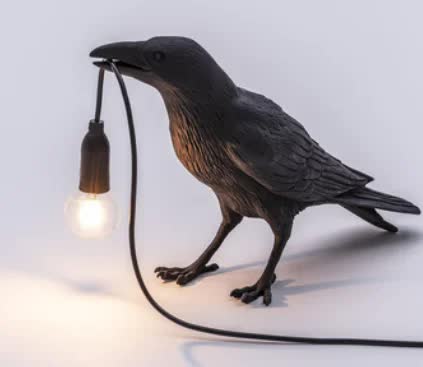 Nordic Resin Standing Bird Crow Raven Magpie Bedside Table Lamp Light USB Black
