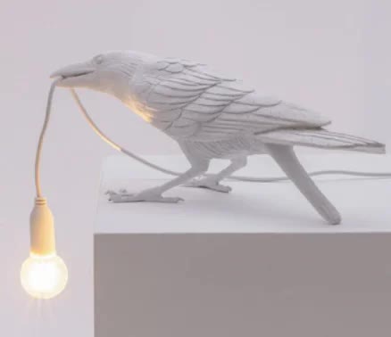 Nordic Resin Bird Crow Raven Bedside Table Lamp Light USB White
