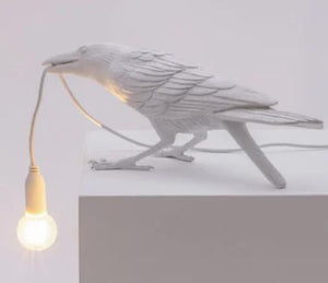 Nordic Resin Bird Crow Raven Bedside Table Lamp Light USB White