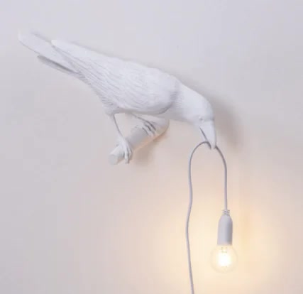 Nordic Resin Bird Crow Raven Magpie Branch Wall Lamp Light USB White
