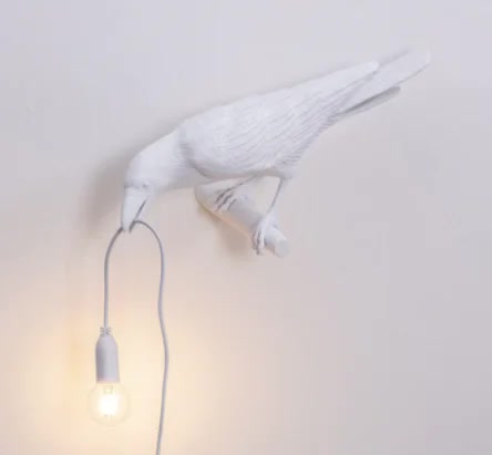 Nordic Resin Bird Crow Raven Magpie Branch Wall Lamp Light USB White