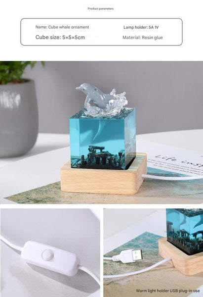Ocean Marine Life Epoxy Resin USB Side Coffee Nursery Lamp Light Humpback Whale