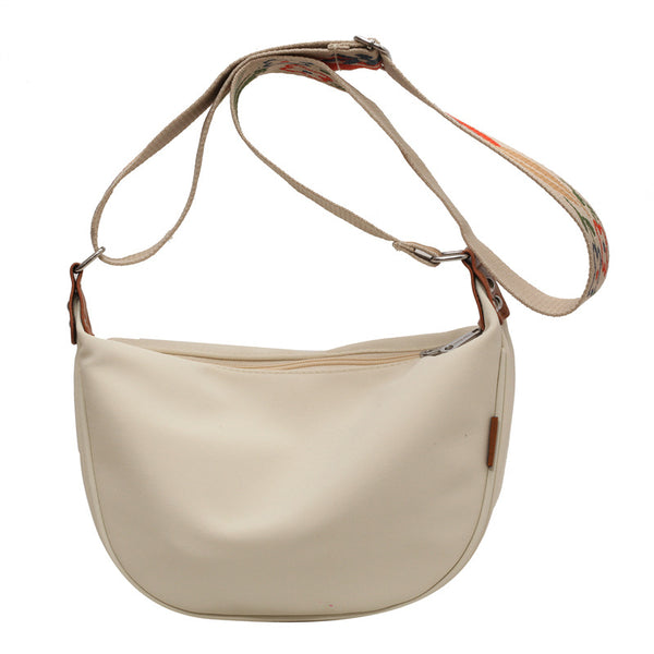 Large Capacity Canvas Crossbody Shoulder Bag Handbag Floral Strap Off White