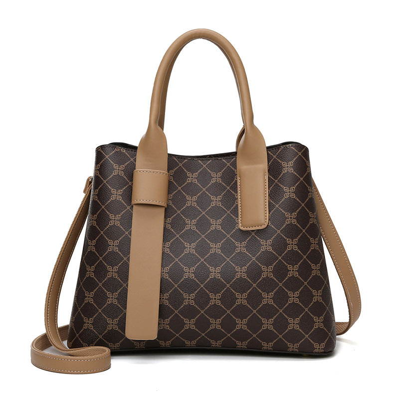 Classic Designer Look Fashion PU Leather Tote Shoulder Bag Handbag Brown