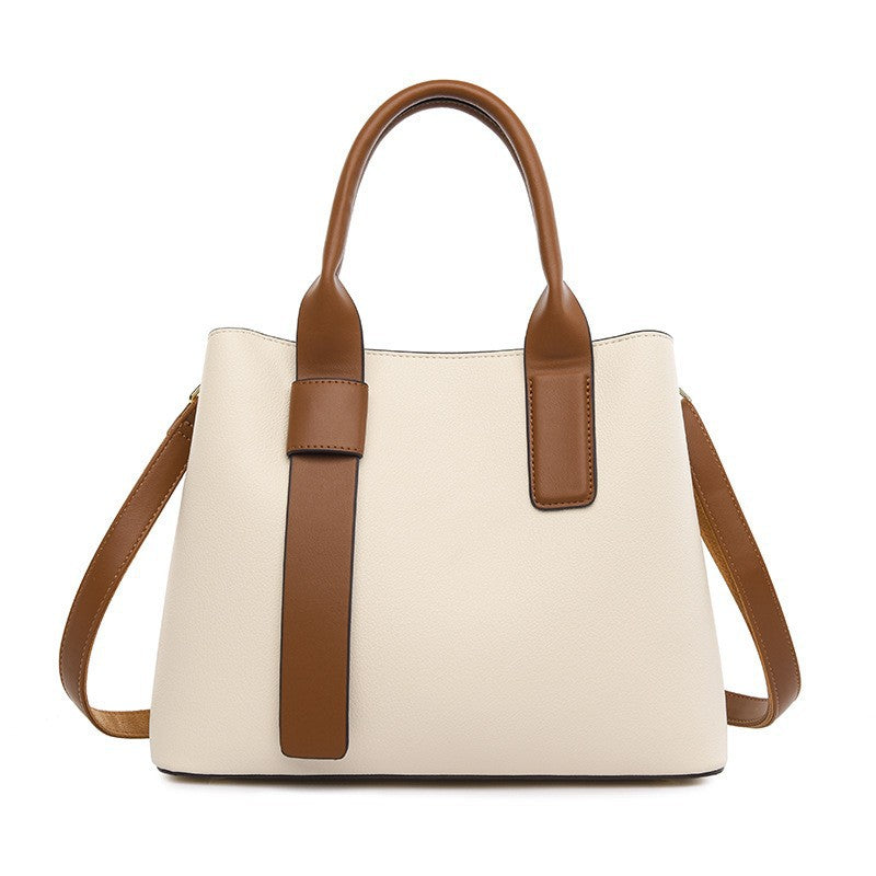 Classic Designer Look Fashion PU Leather Tote Shoulder Bag Handbag White Brown