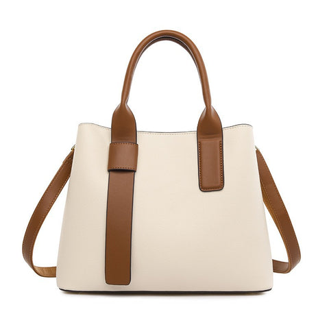Classic Designer Look Fashion PU Leather Tote Shoulder Bag Handbag White Brown