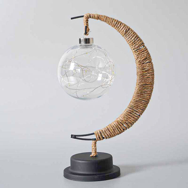 USB Powered Hemp LED Table Side Coffee Lamp Light Crescent Moon Blue Rattan Ball