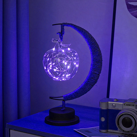 USB Powered Hemp LED Table Side Coffee Lamp Light Crescent Moon Blue Apple