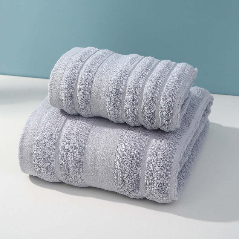 2 Piece Striped Cotton Bath Hand Towel Set Light Grey