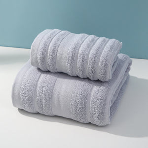 2 Piece Striped Cotton Bath Hand Towel Set Light Grey