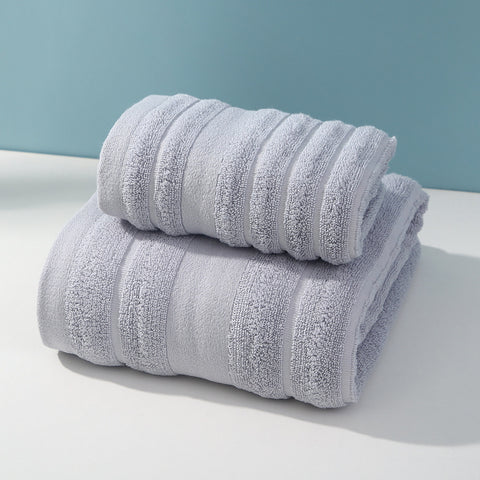 2 Piece Striped Cotton Bath Hand Towel Set Light Grey